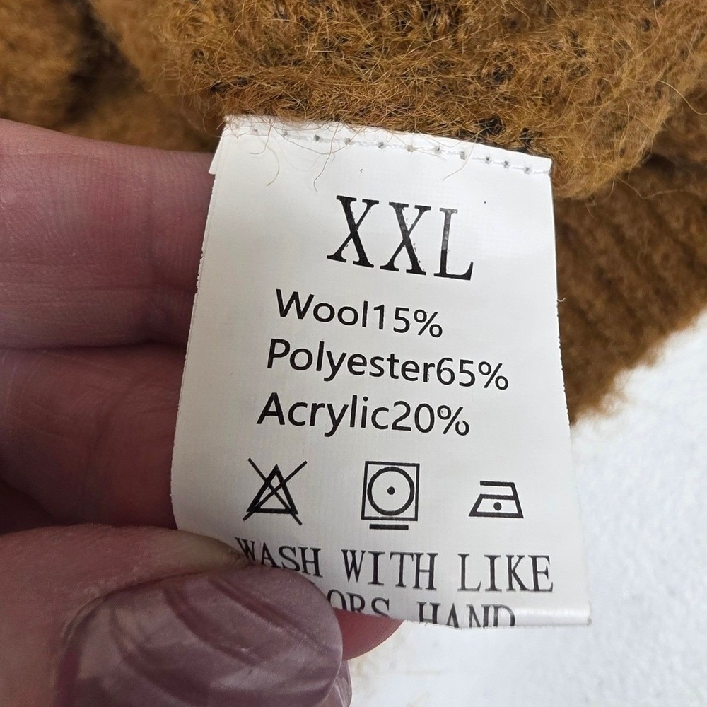 Brown Wool Blend Button Front Cardigan Sweater XXL Textured Knit Crew Neck Cozy - Picture 3 of 7